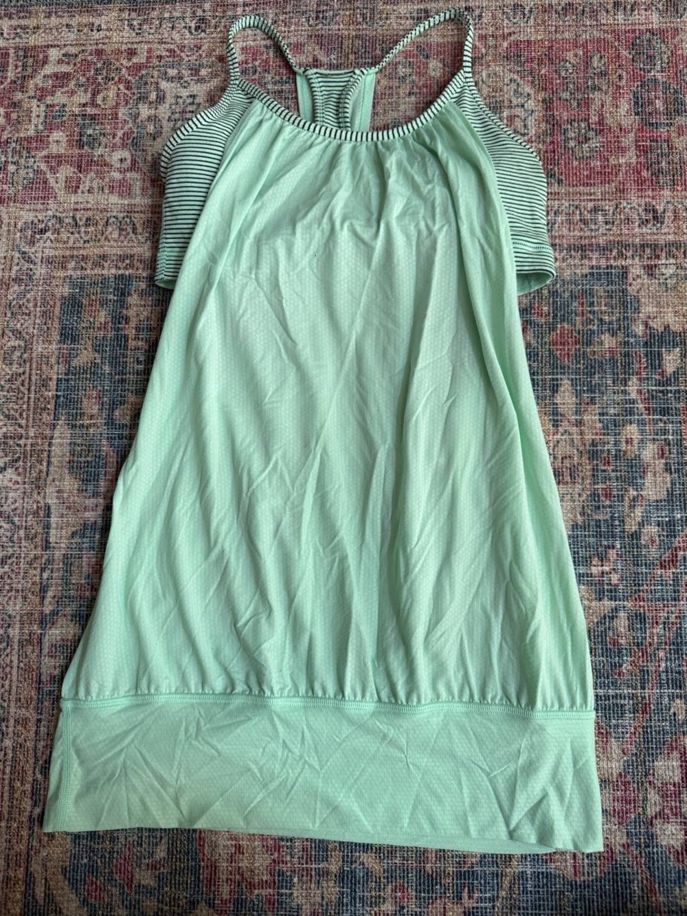 Y2k lululemon Mint Green Strappy Tank with Black-and-White Striped Back